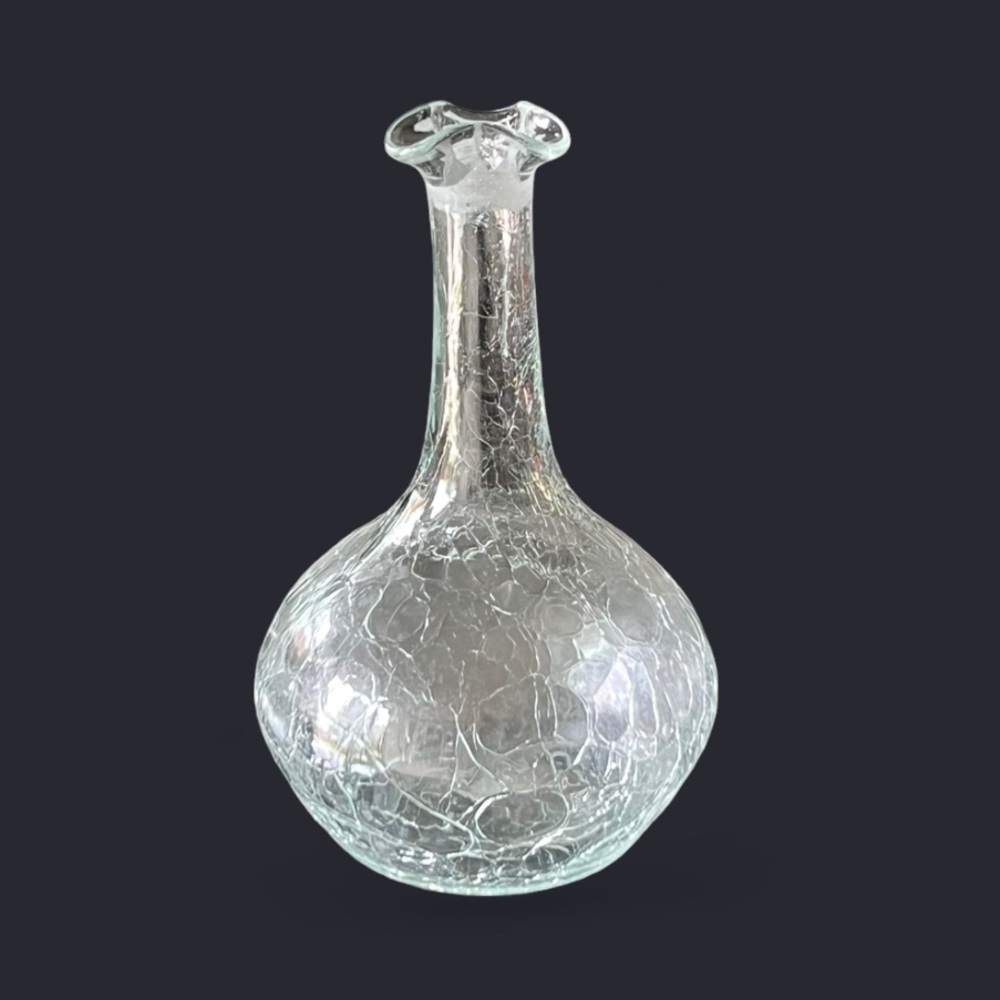 VINTAGE 50’s MCM Blenko crackle glass ruffled edge #37 genie decanter no stopper